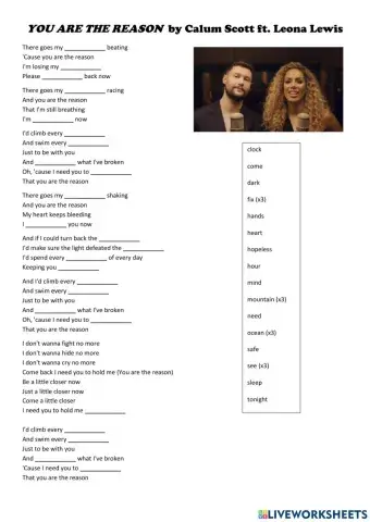 SONG: -You Are the Reason- by Calum Scott ft. Leona Lewis
