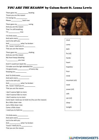 SONG: -You Are the Reason- by Calum Scott ft. Leona Lewis