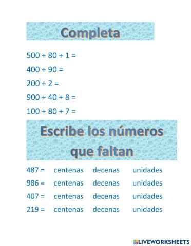 Centenas, decenas y unidades