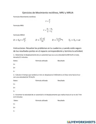 Ejercicios de MR, MRU, MRUA