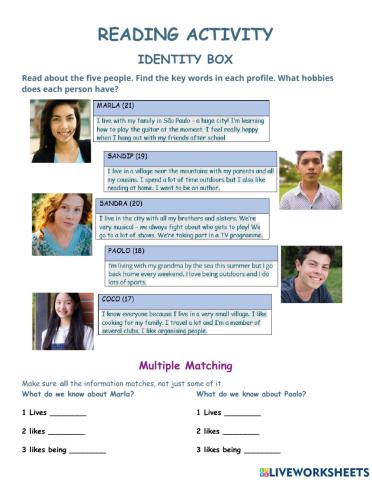Reading Activity - Identity Box