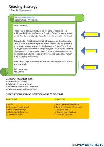Writing an email. its parts. present progresive tense