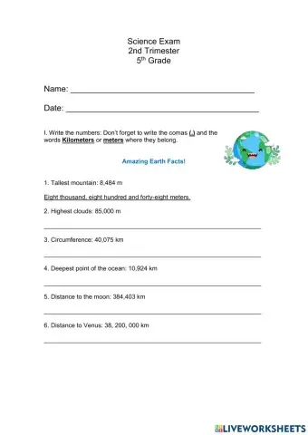 2dn trimester Science exam 5th grade