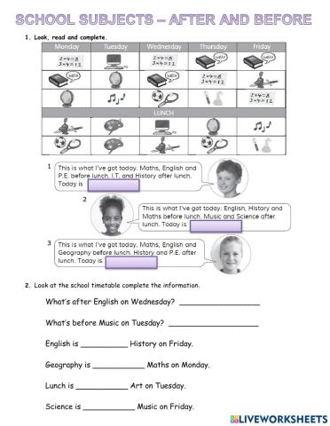 School subjects & After and before