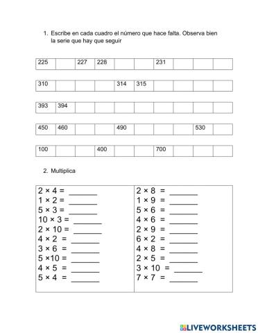 Series numéricas y multiplicaciones