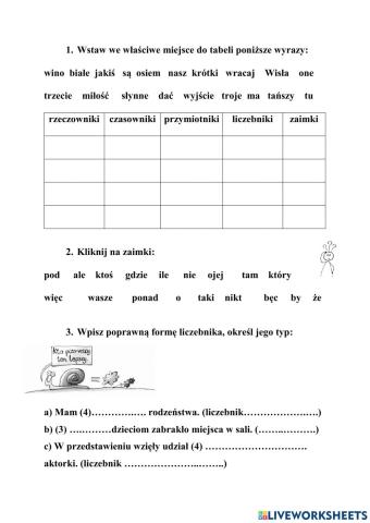 części mowy - ćwiczenie