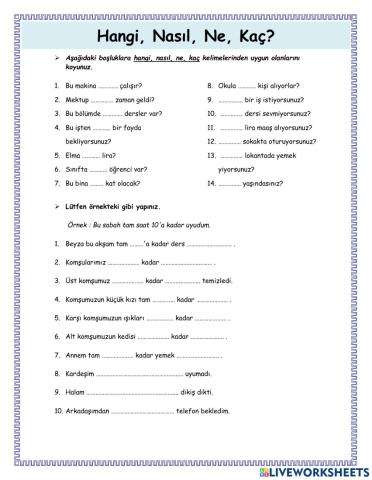 Hangi,nasıl,ne, kaç?