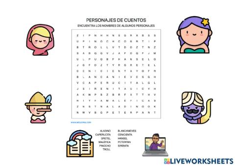 Sopa de letras PERSONAJES DE CUENTO
