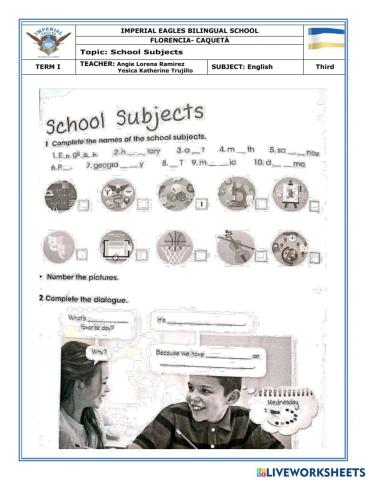 Workbook school subjects