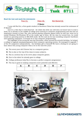 Spotlight 8 Task 8711