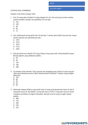 Soal latihan kombinasi-1