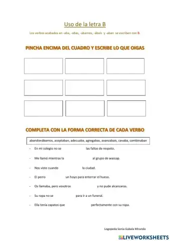 Verbos acabados en -aba, -abas, -aban,-ábamos,-aban