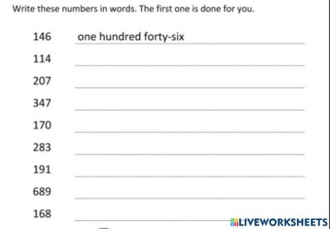 Write the numbers in words