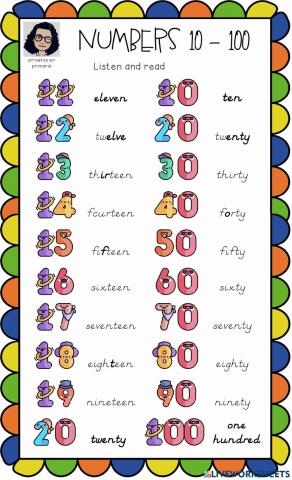 Numbers 10-100 reading