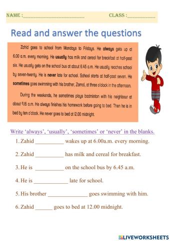 Year 4 - adverbs of frequency