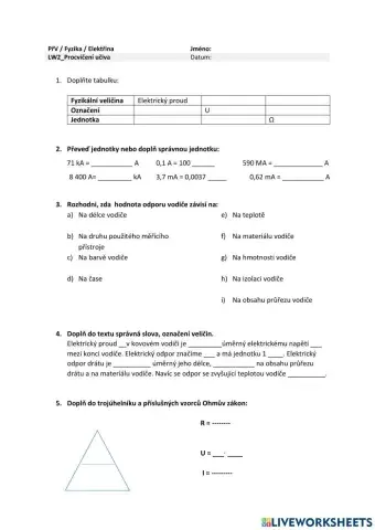 Elektřina procvičení