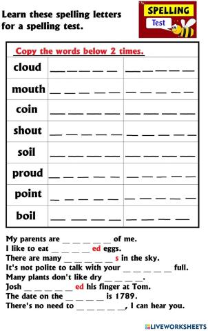 Spelling list 'ou' + 'oi'