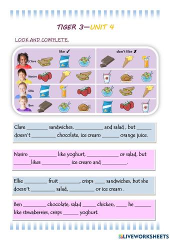 TIGER 3 - UNIT 4 - FOOD - likes - doesn't like