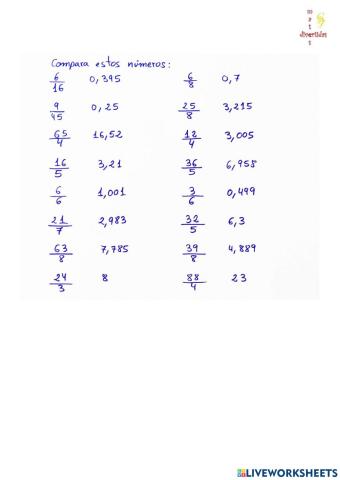 Comparar número decimal con fracción