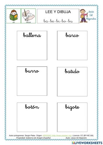 Lee y dibuja palabras con B minúsculas