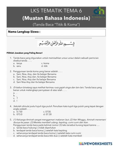 LKS Tematik Tema 6 (Muatan Bahasa Indonesia - Tanda Baca)