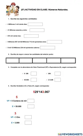 MATEMÁTICAS. Números Naturales 5°.
