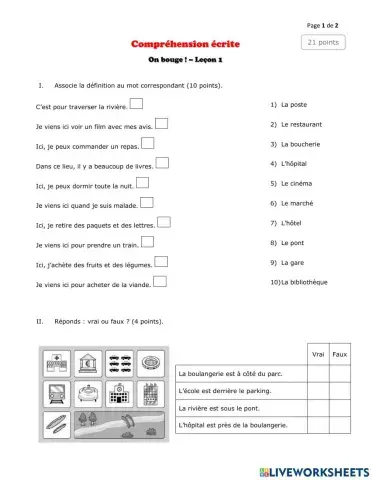 On bouge! Leçon 1 - Compréhension écrite