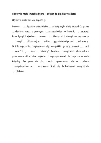 Mała i wielka litera - dyktando dla klasy 6