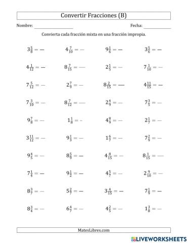 NÚMEROS MIXTOS A FRACCIÓN... PRUEBA DE VELOCIDAD