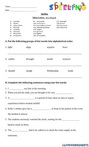 Spelling - Silent Letters b,c,d,g,h