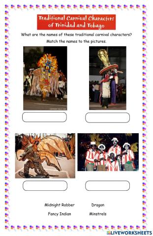 Traditional Carnival Characters matching exercise