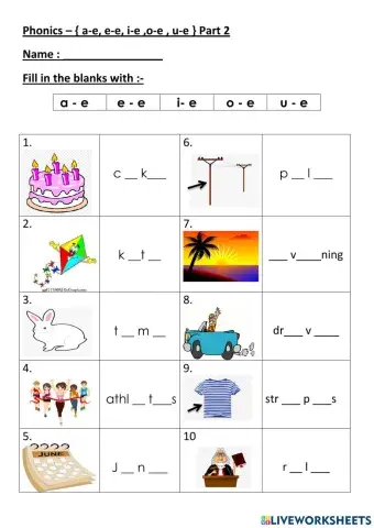 Phonics - a-e , e-e ,i-e , o- e, u-e -