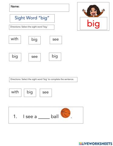Sight Word 'big'