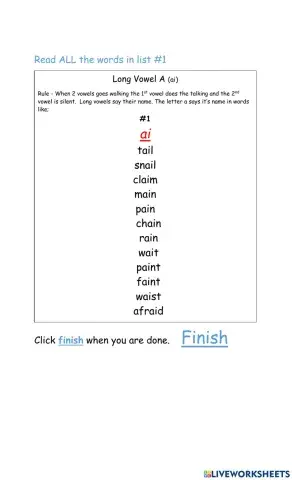 Long vowel a -AI- word list