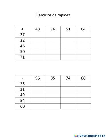 Ejercicios de rapidez matemática