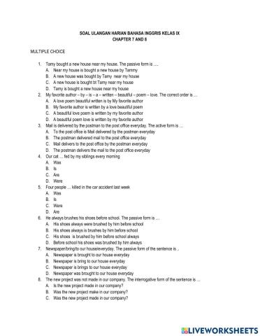 Soal UH Narrative dan Passive