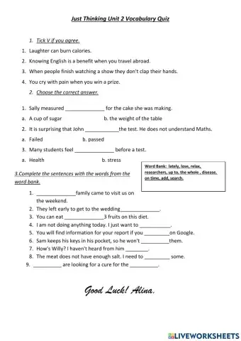 Just Thinking Unit 2 Quiz