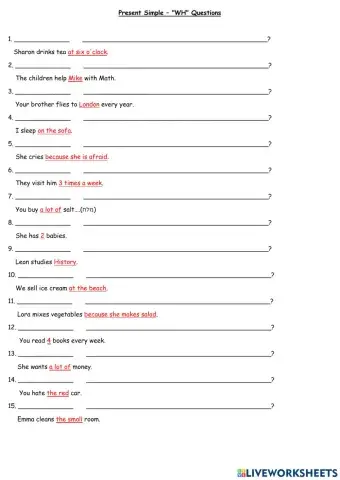 WH Questions Present Simple Dina Shterengas