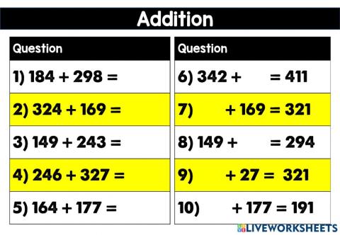 Addition and Subtraction Test