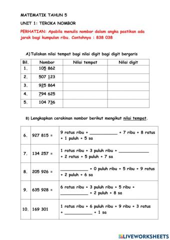 Matematik Tahun 5 (Teroka Nombor)