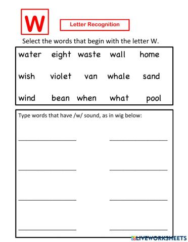 Letter W recognition - Select and Write