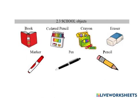 School objects vocabulary