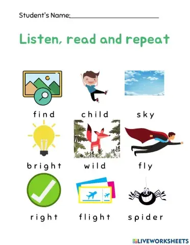 Vowel patterns i, igh, ie, y