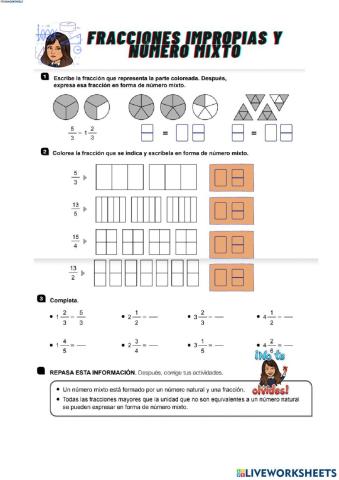 Fracciones impropias y número mixto