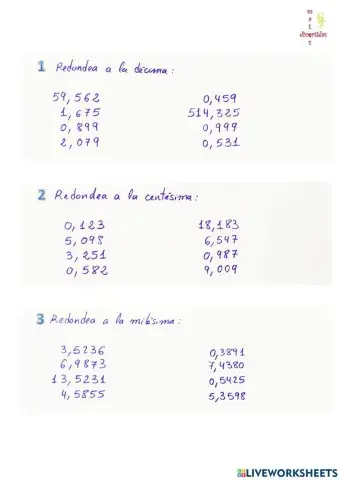 Redondea a la décima, centésima, milésima