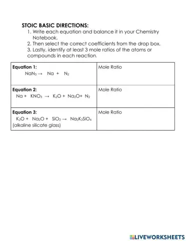 Balancing Equations and Mole Ratio Practice