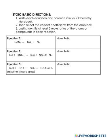 Balancing Equations and Mole Ratio Practice