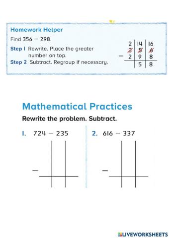 Subtract three digit numbers