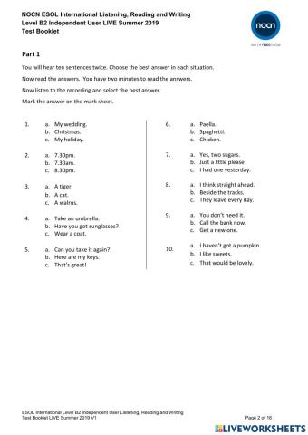 Nocn B2  -Summer 2019 -listening