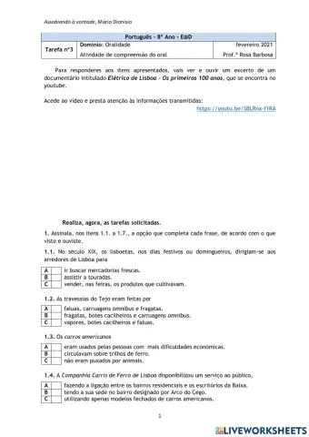 Compreensão do Oral 8-Os Elétricos em Lisboa